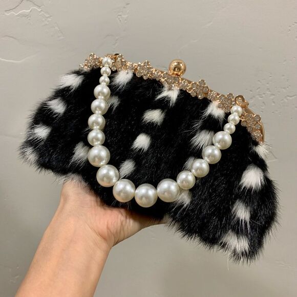 Gorgeous Handmade Real Mink Fur Rhinestone Push-lock Clutch/Wristlet/Crossbody - Picture 6 of 15